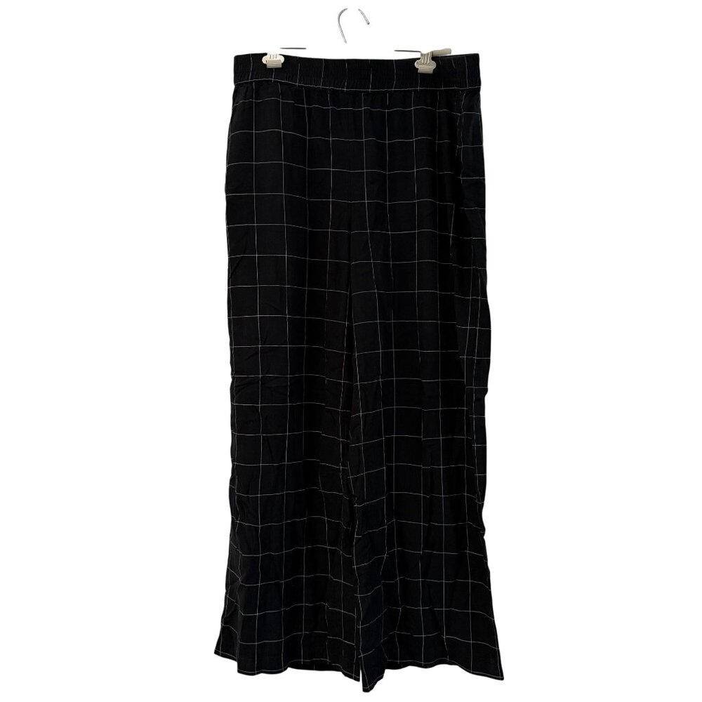 Marine Layer Womens Black Windowpane Wide Leg Tencel Pants Size XLarge